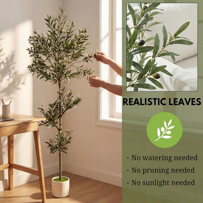 3FT Spherical Fake Olive Tree Artificial Indoor,Faux Olive Tree with Pot,Large Olive Branches and Lifelike Fruits,for Home Office House Living Room Decor.