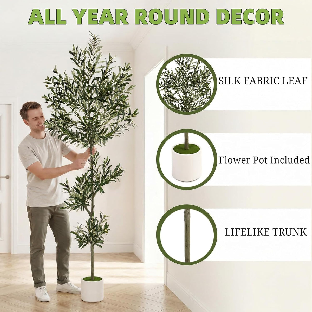 3FT Spherical Fake Olive Tree Artificial Indoor,Faux Olive Tree with Pot,Large Olive Branches and Lifelike Fruits,for Home Office House Living Room Decor.