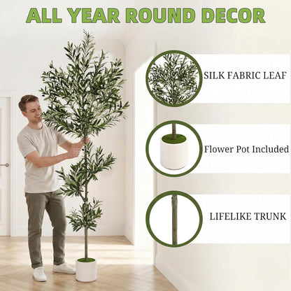 3FT Spherical Fake Olive Tree Artificial Indoor,Faux Olive Tree with Pot,Large Olive Branches and Lifelike Fruits,for Home Office House Living Room Decor.