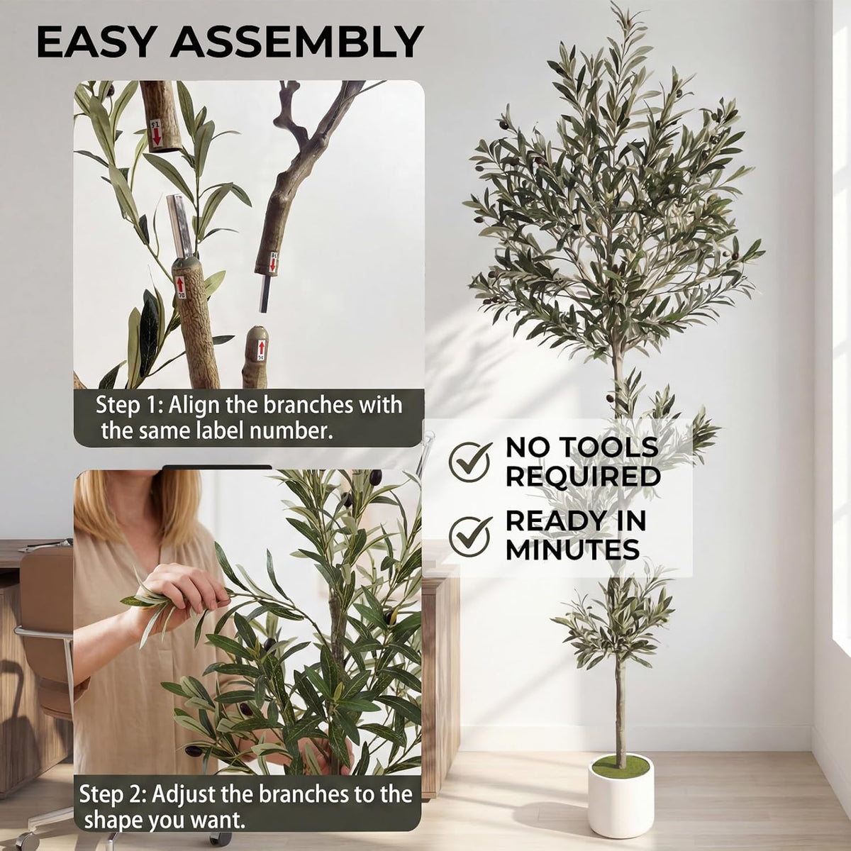 3FT Spherical Fake Olive Tree Artificial Indoor,Faux Olive Tree with Pot,Large Olive Branches and Lifelike Fruits,for Home Office House Living Room Decor.