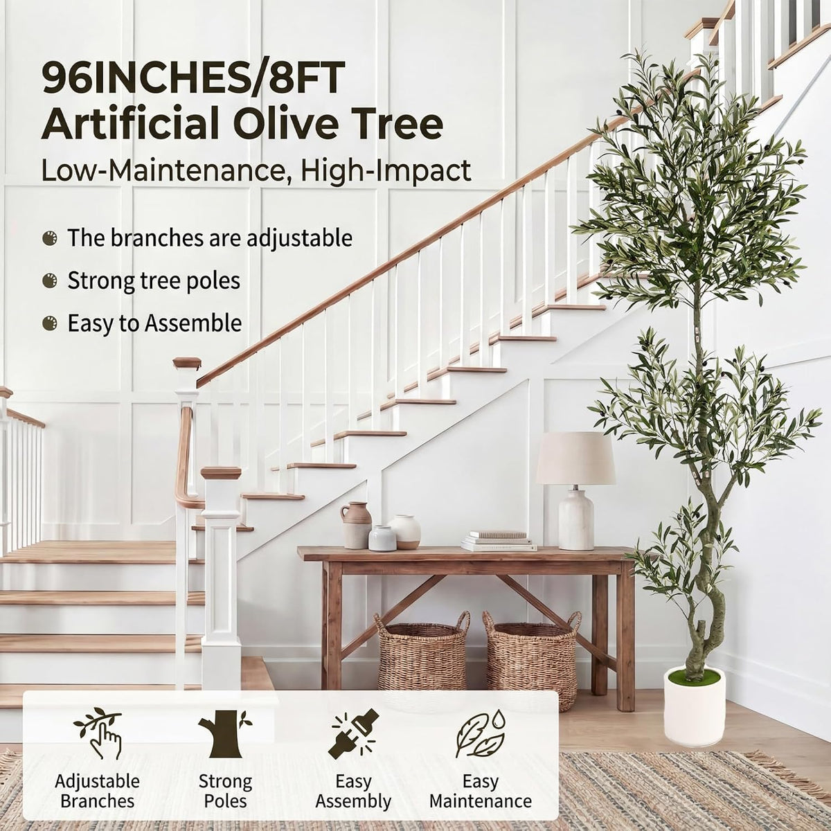 3FT Spherical Fake Olive Tree Artificial Indoor,Faux Olive Tree with Pot,Large Olive Branches and Lifelike Fruits,for Home Office House Living Room Decor.