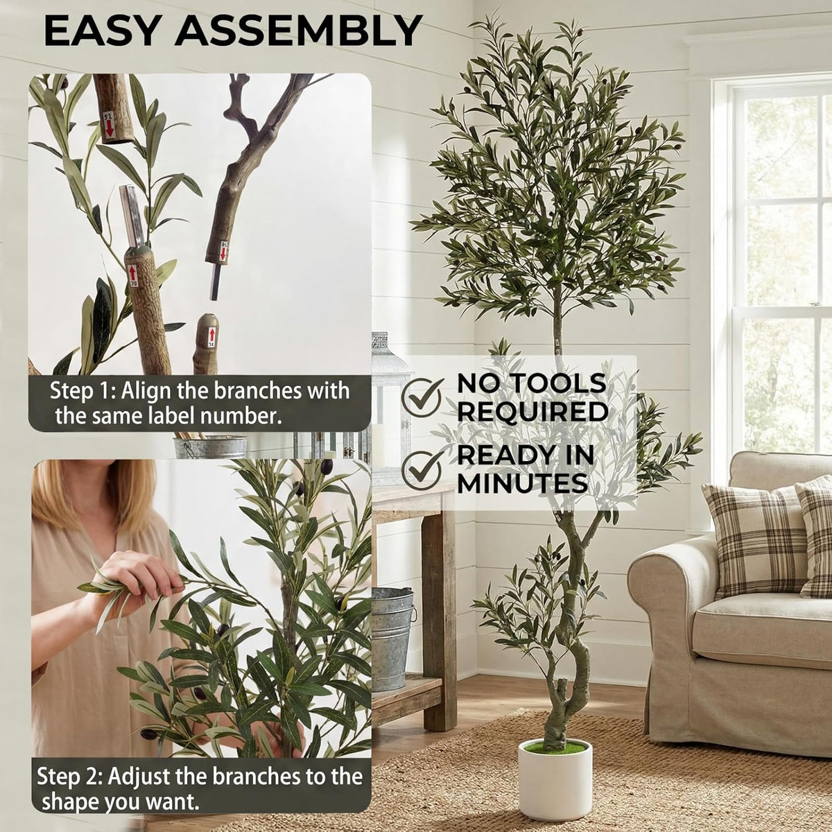 3FT Spherical Fake Olive Tree Artificial Indoor,Faux Olive Tree with Pot,Large Olive Branches and Lifelike Fruits,for Home Office House Living Room Decor.