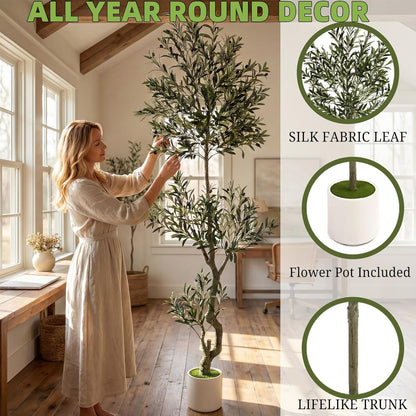 3FT Spherical Fake Olive Tree Artificial Indoor,Faux Olive Tree with Pot,Large Olive Branches and Lifelike Fruits,for Home Office House Living Room Decor.