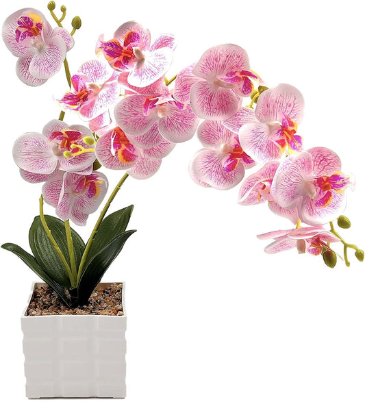 13-Heads Artificial Orchid Flower in Pot,50cm Silk Orchid Arrangement with Plastic Vase,Potted Pink Flowers,Silk Phalaenopsis Indoor Decor for Home Table Centerpiece