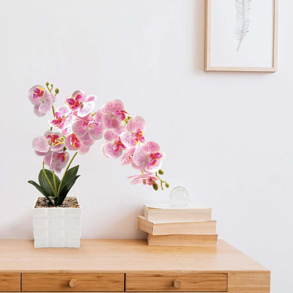 13-Heads Artificial Orchid Flower in Pot,50cm Silk Orchid Arrangement with Plastic Vase,Potted Pink Flowers,Silk Phalaenopsis Indoor Decor for Home Table Centerpiece
