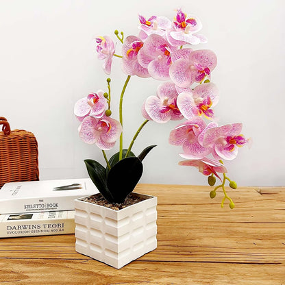 13-Heads Artificial Orchid Flower in Pot,50cm Silk Orchid Arrangement with Plastic Vase,Potted Pink Flowers,Silk Phalaenopsis Indoor Decor for Home Table Centerpiece