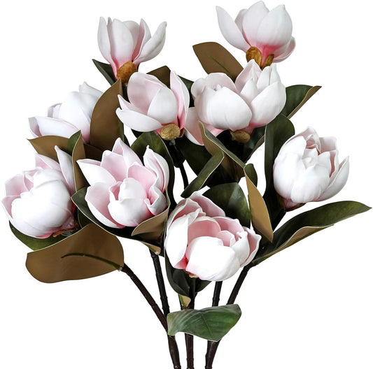 3Pcs Artificial Magnolia Flowers - 29.5" Long White Magnolia Stem Flower, Faux Wedding Flower Bouquet Vase Floral Arrangement for Table Centerpiece Wedding Holidays Party Home Decor