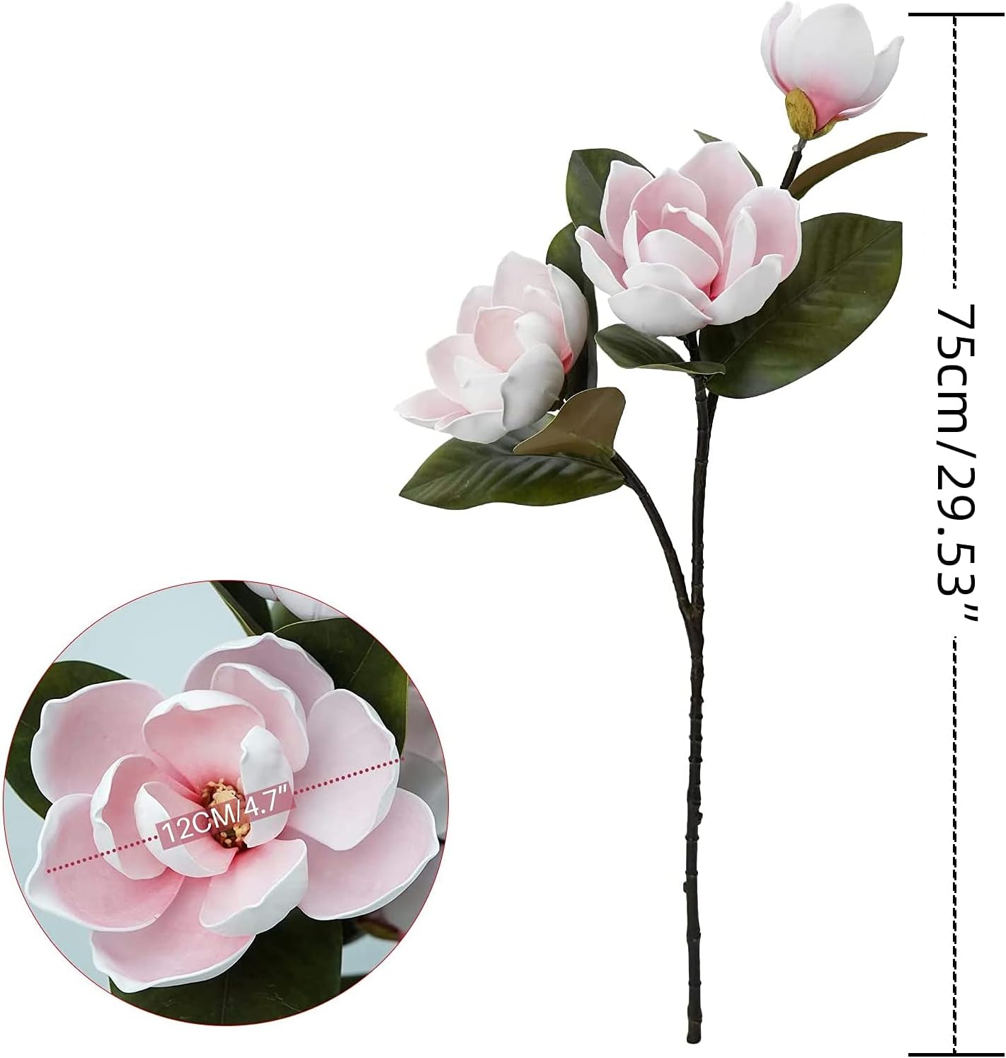 3Pcs Artificial Magnolia Flowers - 29.5" Long White Magnolia Stem Flower, Faux Wedding Flower Bouquet Vase Floral Arrangement for Table Centerpiece Wedding Holidays Party Home Decor