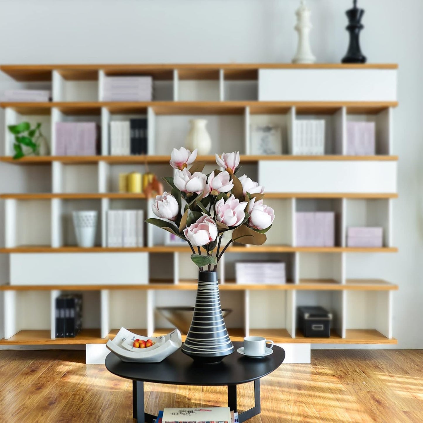 3Pcs Artificial Magnolia Flowers - 29.5" Long White Magnolia Stem Flower, Faux Wedding Flower Bouquet Vase Floral Arrangement for Table Centerpiece Wedding Holidays Party Home Decor
