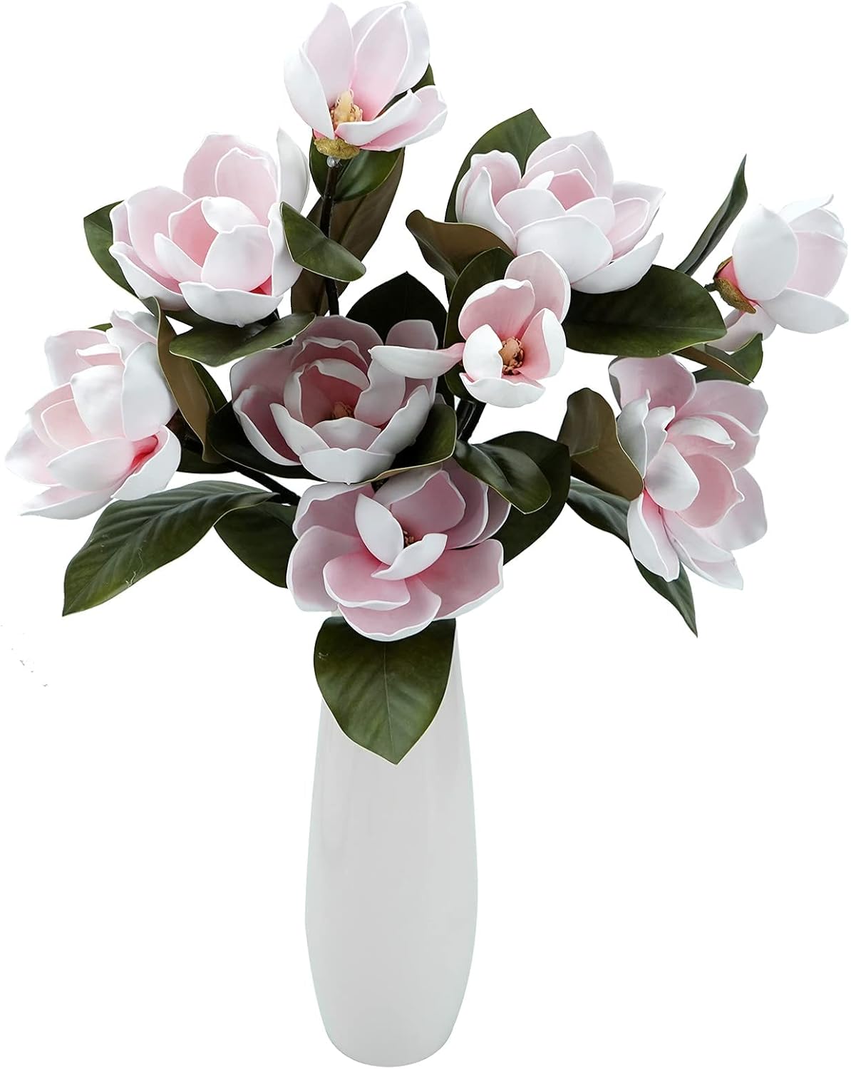 3Pcs Artificial Magnolia Flowers - 29.5" Long White Magnolia Stem Flower, Faux Wedding Flower Bouquet Vase Floral Arrangement for Table Centerpiece Wedding Holidays Party Home Decor