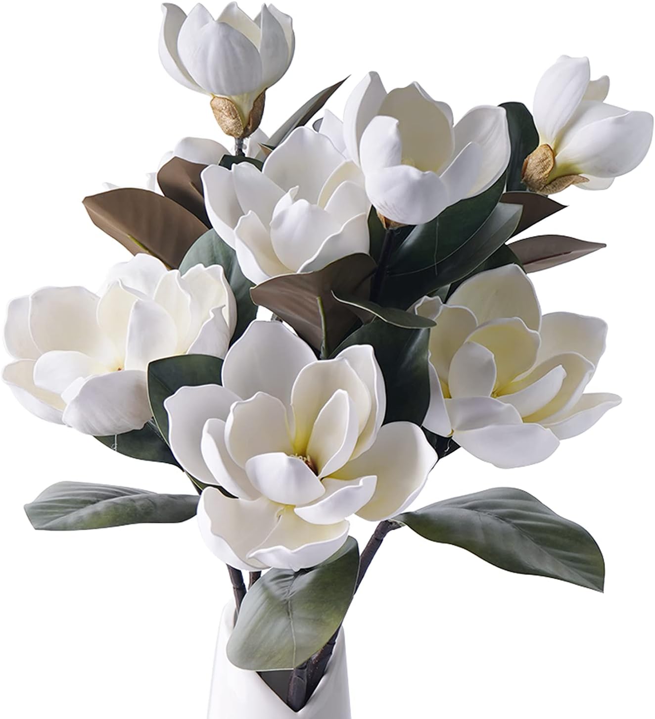 3Pcs Artificial Magnolia Flowers - 29.5" Long White Magnolia Stem Flower, Faux Wedding Flower Bouquet Vase Floral Arrangement for Table Centerpiece Wedding Holidays Party Home Decor