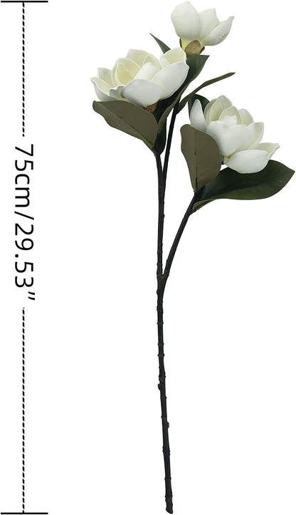 3Pcs Artificial Magnolia Flowers - 29.5" Long White Magnolia Stem Flower, Faux Wedding Flower Bouquet Vase Floral Arrangement for Table Centerpiece Wedding Holidays Party Home Decor