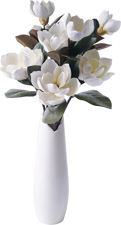 3Pcs Artificial Magnolia Flowers - 29.5" Long White Magnolia Stem Flower, Faux Wedding Flower Bouquet Vase Floral Arrangement for Table Centerpiece Wedding Holidays Party Home Decor