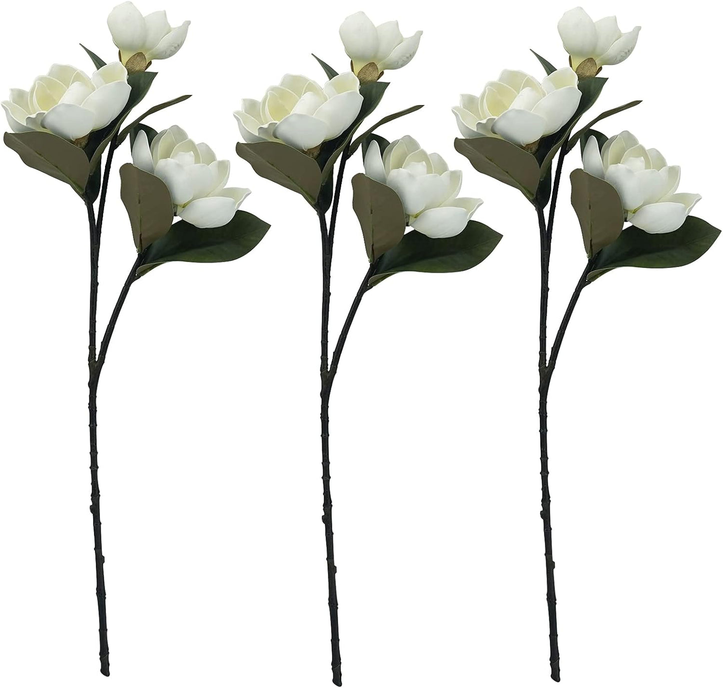 3Pcs Artificial Magnolia Flowers - 29.5" Long White Magnolia Stem Flower, Faux Wedding Flower Bouquet Vase Floral Arrangement for Table Centerpiece Wedding Holidays Party Home Decor