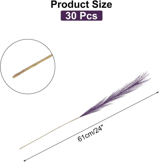 30PCS Faux Pampas Grass Decor, 24"/61cm Artificial Fluffy Grass Stems Fake Dried Flowers for Home Wedding Vase Decoration, Purple