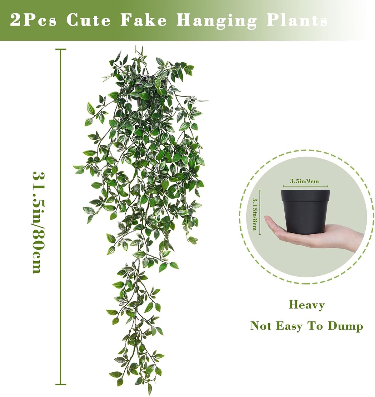 Fake Hanging Plants, Artificial Pothos Vines Faux Plants Greenery for Wall Home Living Room Office Indoor Outdoor Decor (No Baskets)