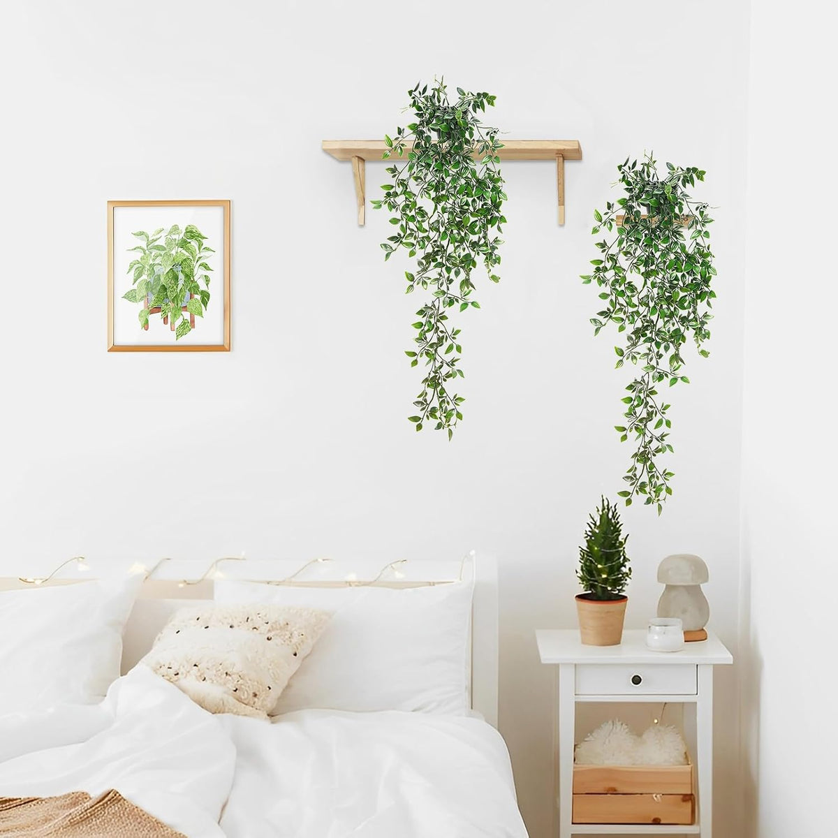 Fake Hanging Plants, Artificial Pothos Vines Faux Plants Greenery for Wall Home Living Room Office Indoor Outdoor Decor (No Baskets)