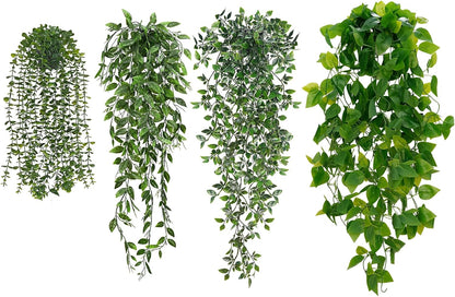 Fake Hanging Plants, Artificial Pothos Vines Faux Plants Greenery for Wall Home Living Room Office Indoor Outdoor Decor (No Baskets)