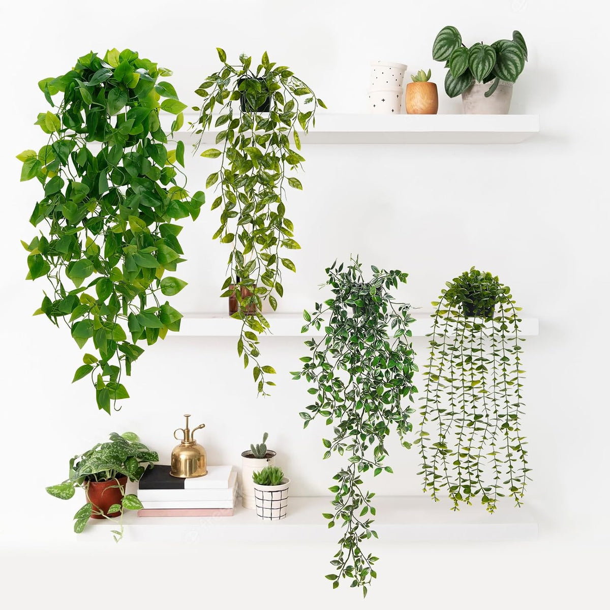 Fake Hanging Plants, Artificial Pothos Vines Faux Plants Greenery for Wall Home Living Room Office Indoor Outdoor Decor (No Baskets)