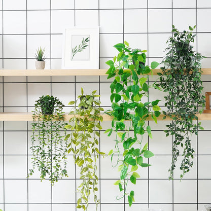 Fake Hanging Plants, Artificial Pothos Vines Faux Plants Greenery for Wall Home Living Room Office Indoor Outdoor Decor (No Baskets)