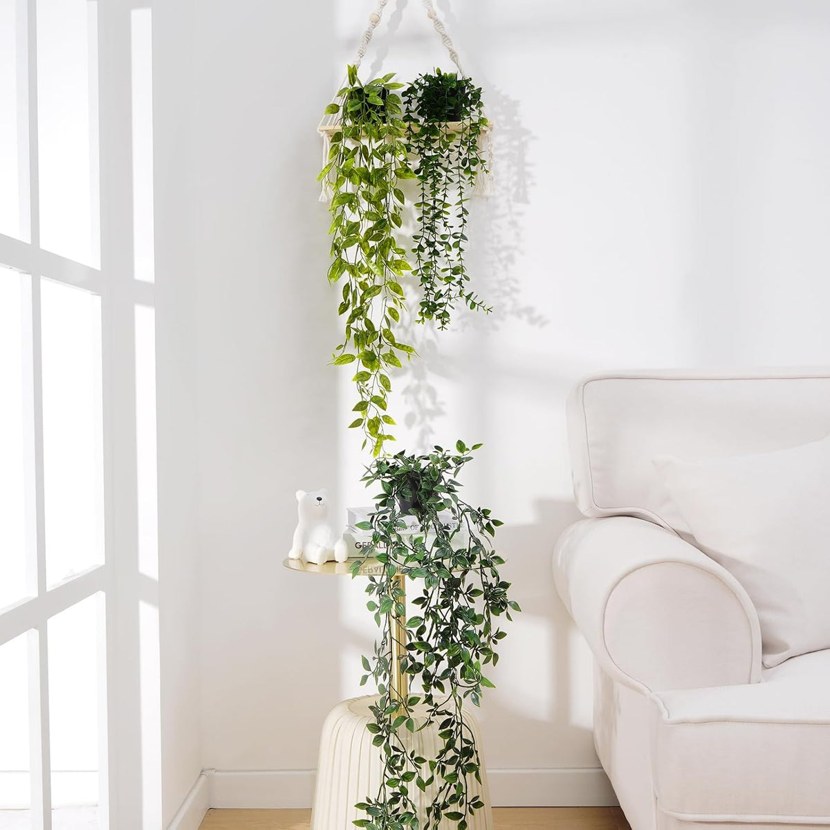 Fake Hanging Plants, Artificial Pothos Vines Faux Plants Greenery for Wall Home Living Room Office Indoor Outdoor Decor (No Baskets)