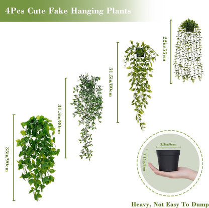Fake Hanging Plants, Artificial Pothos Vines Faux Plants Greenery for Wall Home Living Room Office Indoor Outdoor Decor (No Baskets)