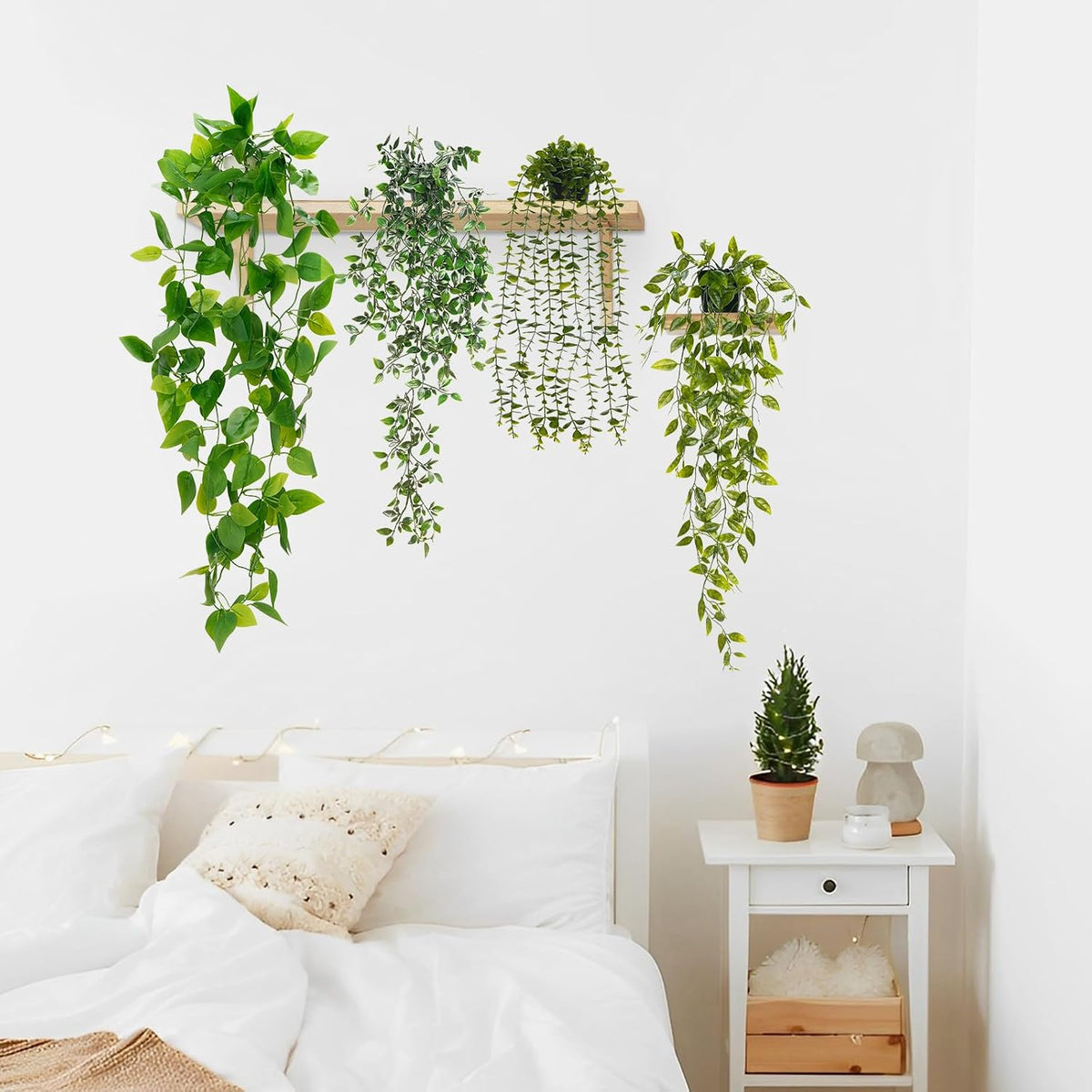 Fake Hanging Plants, Artificial Pothos Vines Faux Plants Greenery for Wall Home Living Room Office Indoor Outdoor Decor (No Baskets)