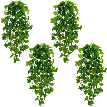 Fake Hanging Plants, Artificial Pothos Vines Faux Plants Greenery for Wall Home Living Room Office Indoor Outdoor Decor (No Baskets)