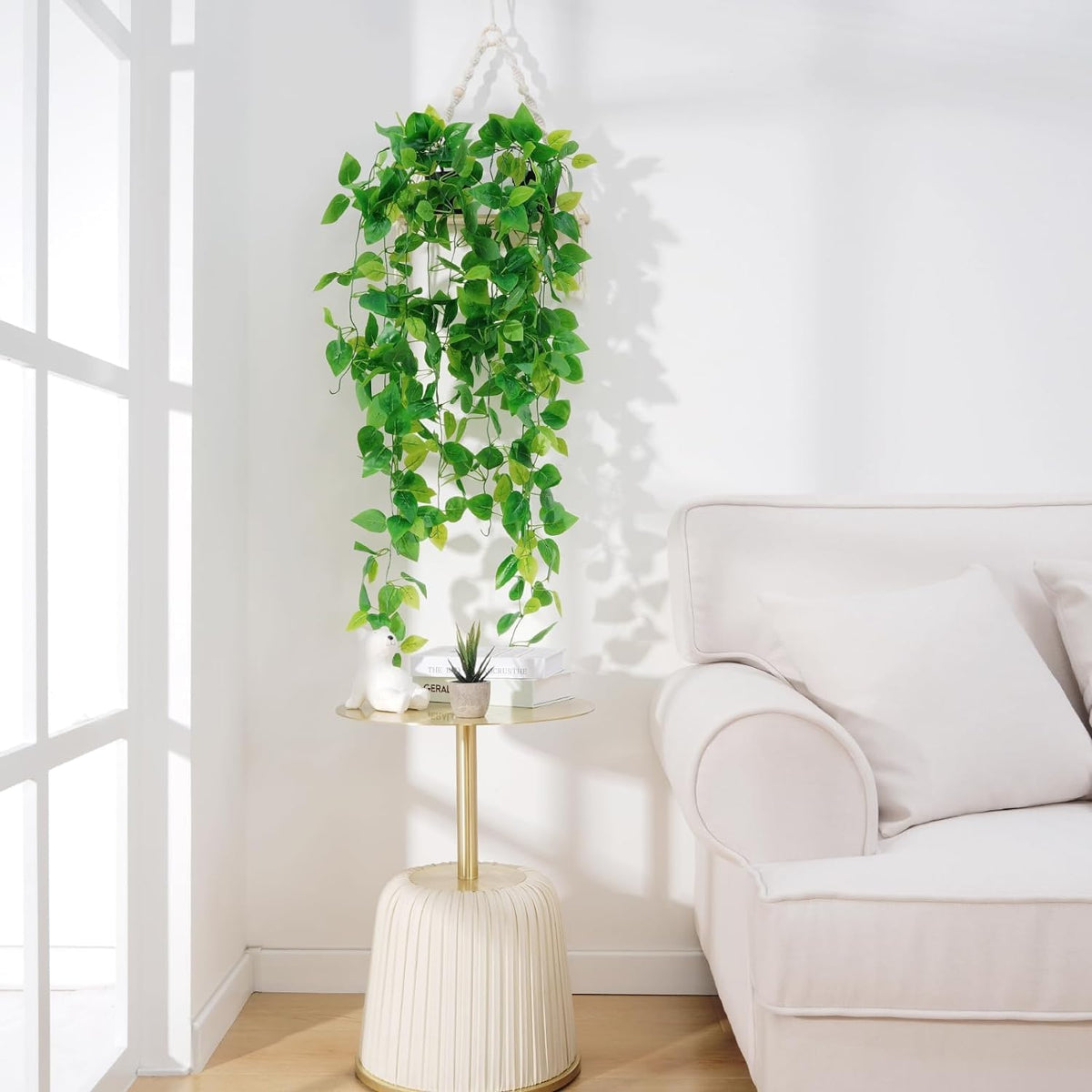 Fake Hanging Plants, Artificial Pothos Vines Faux Plants Greenery for Wall Home Living Room Office Indoor Outdoor Decor (No Baskets)