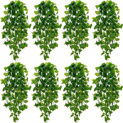 Fake Hanging Plants, Artificial Pothos Vines Faux Plants Greenery for Wall Home Living Room Office Indoor Outdoor Decor (No Baskets)