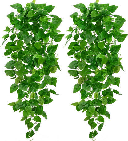 Fake Hanging Plants, Artificial Pothos Vines Faux Plants Greenery for Wall Home Living Room Office Indoor Outdoor Decor (No Baskets)
