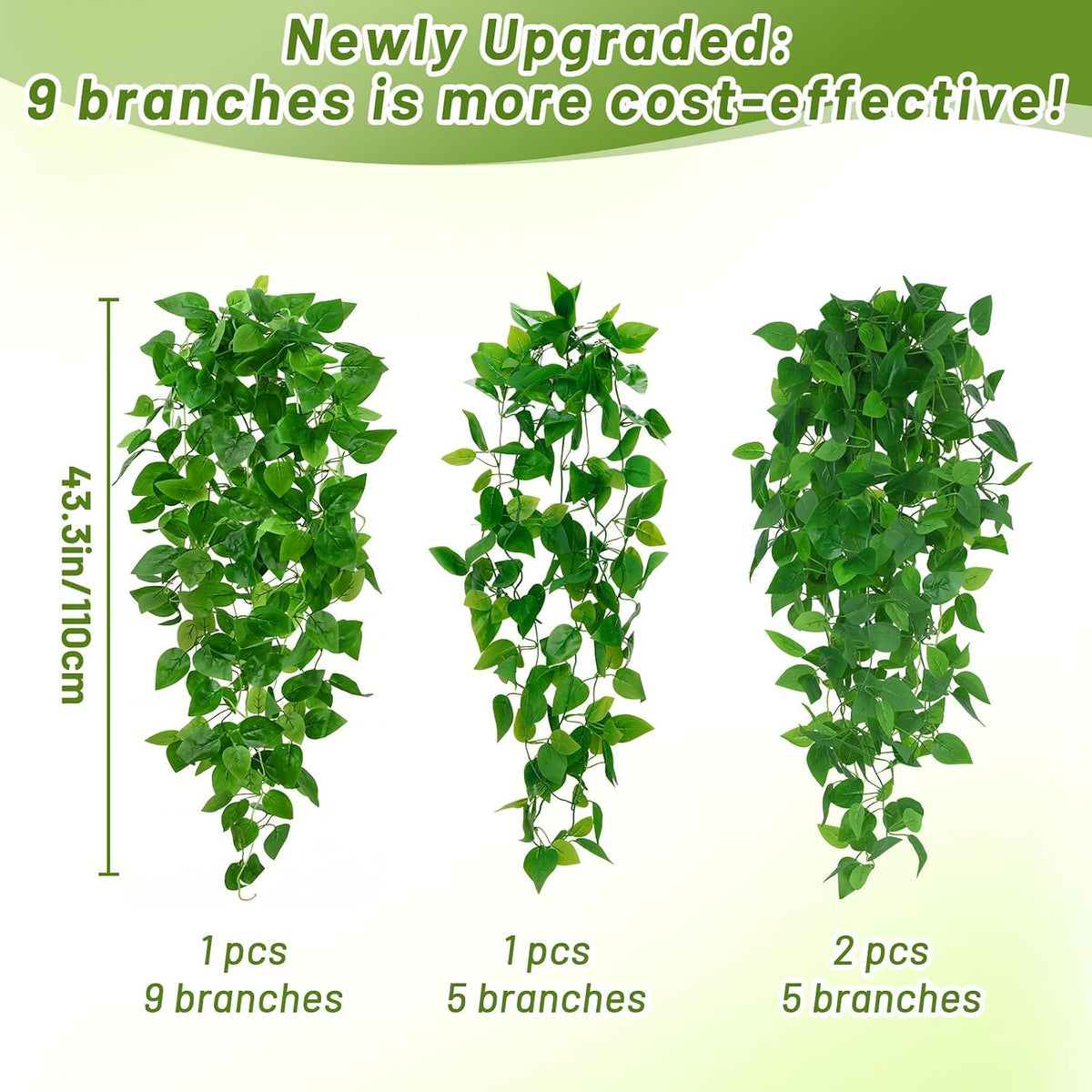 Fake Hanging Plants, Artificial Pothos Vines Faux Plants Greenery for Wall Home Living Room Office Indoor Outdoor Decor (No Baskets)
