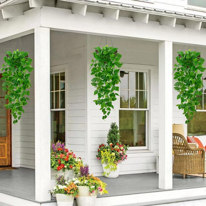 Fake Hanging Plants, Artificial Pothos Vines Faux Plants Greenery for Wall Home Living Room Office Indoor Outdoor Decor (No Baskets)