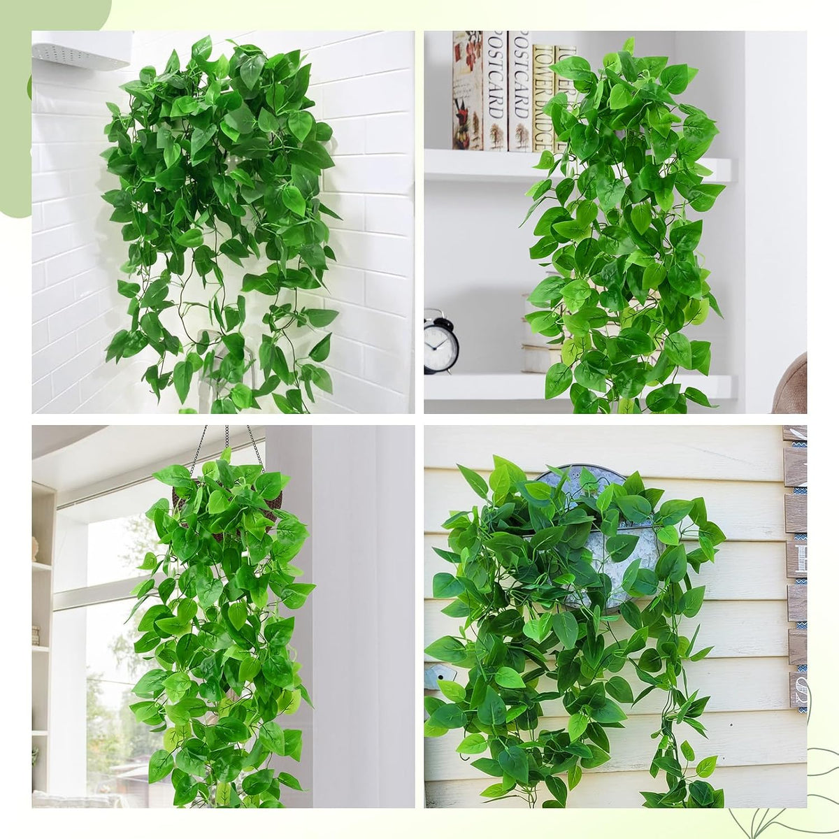 Fake Hanging Plants, Artificial Pothos Vines Faux Plants Greenery for Wall Home Living Room Office Indoor Outdoor Decor (No Baskets)