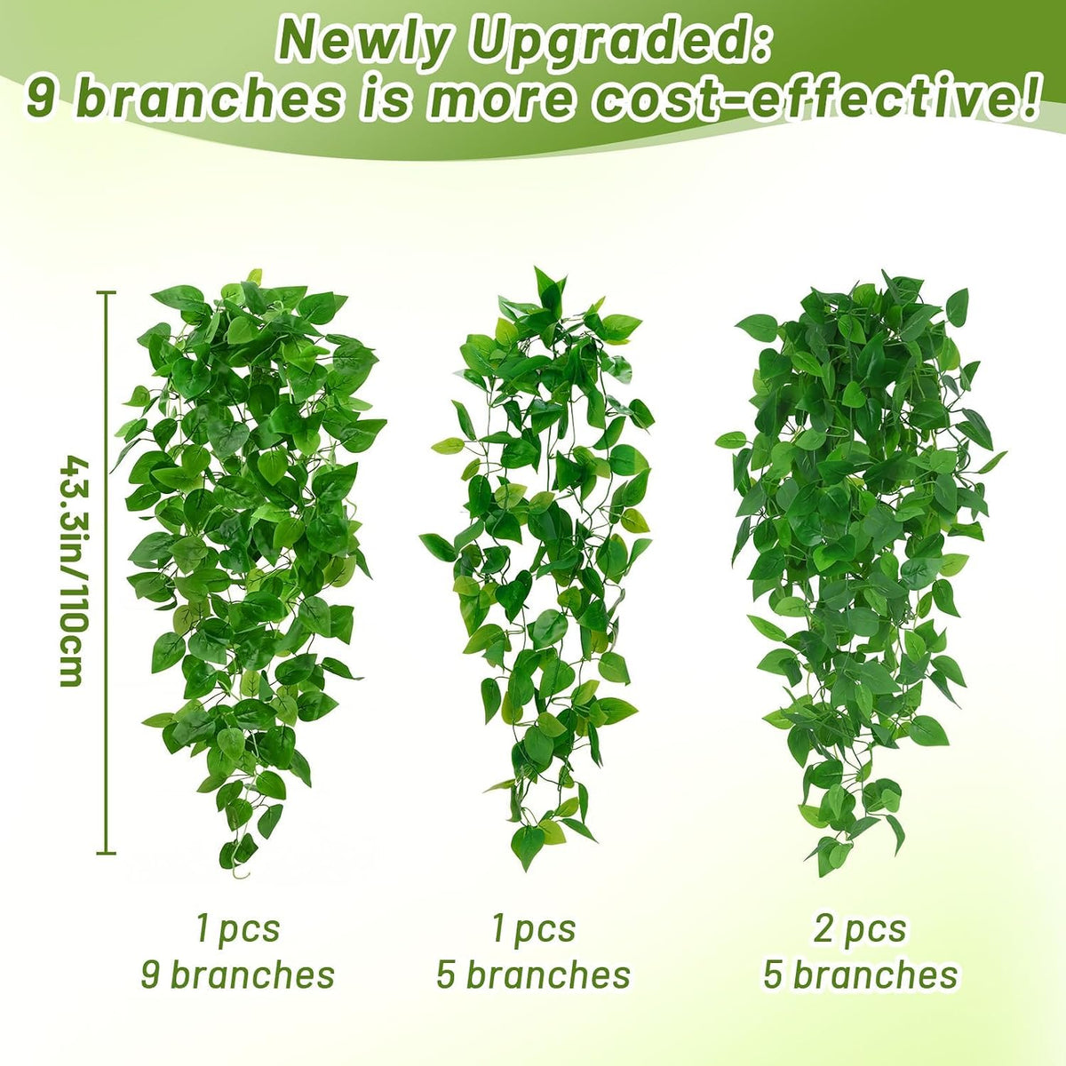 Fake Hanging Plants, Artificial Pothos Vines Faux Plants Greenery for Wall Home Living Room Office Indoor Outdoor Decor (No Baskets)