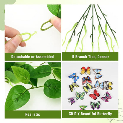Fake Hanging Plants, Artificial Pothos Vines Faux Plants Greenery for Wall Home Living Room Office Indoor Outdoor Decor (No Baskets)