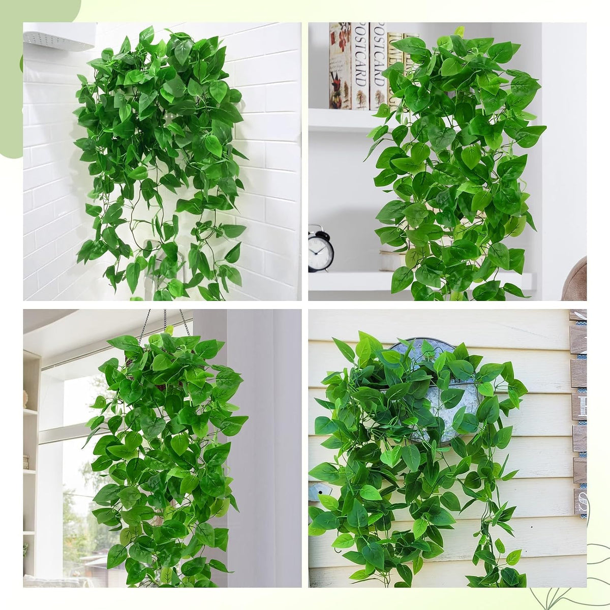 Fake Hanging Plants, Artificial Pothos Vines Faux Plants Greenery for Wall Home Living Room Office Indoor Outdoor Decor (No Baskets)