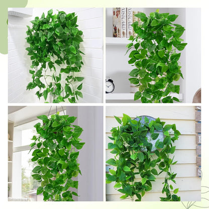 Fake Hanging Plants, Artificial Pothos Vines Faux Plants Greenery for Wall Home Living Room Office Indoor Outdoor Decor (No Baskets)