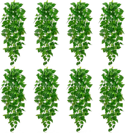 Fake Hanging Plants, Artificial Pothos Vines Faux Plants Greenery for Wall Home Living Room Office Indoor Outdoor Decor (No Baskets)