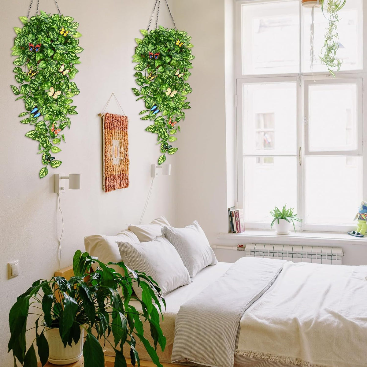 Fake Hanging Plants, Artificial Pothos Vines Faux Plants Greenery for Wall Home Living Room Office Indoor Outdoor Decor (No Baskets)
