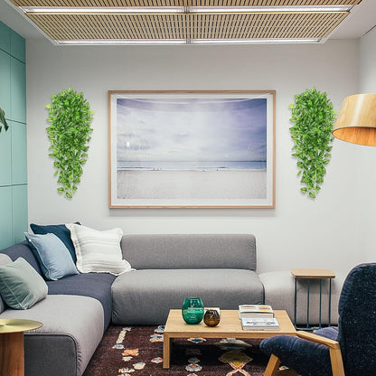 Fake Hanging Plants, Artificial Pothos Vines Faux Plants Greenery for Wall Home Living Room Office Indoor Outdoor Decor (No Baskets)