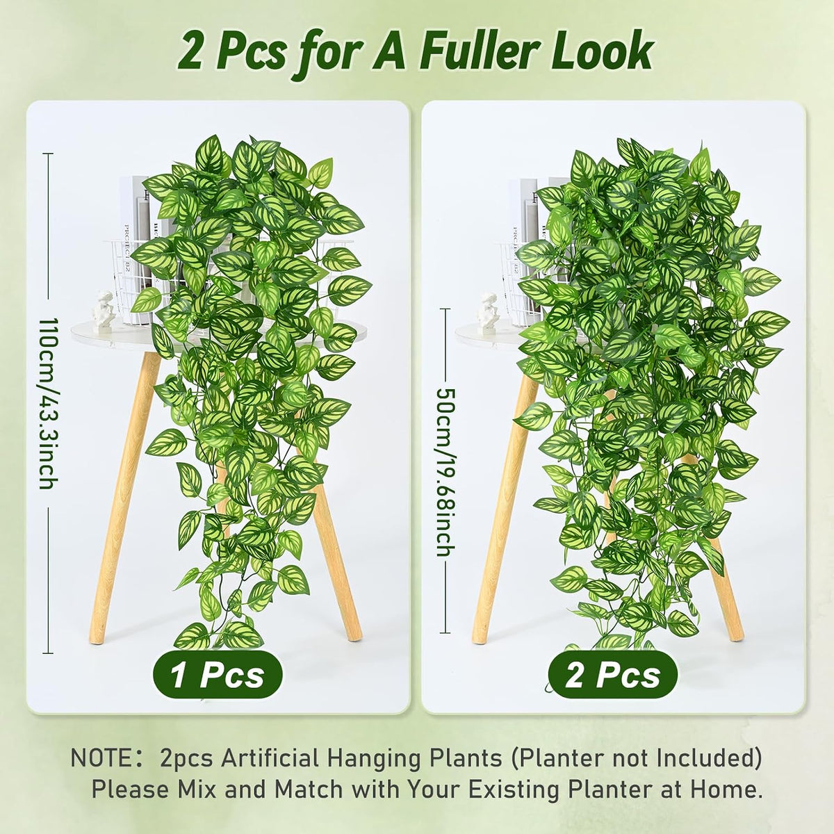 Fake Hanging Plants, Artificial Pothos Vines Faux Plants Greenery for Wall Home Living Room Office Indoor Outdoor Decor (No Baskets)