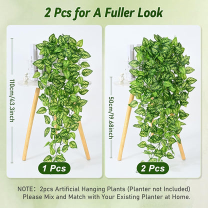 Fake Hanging Plants, Artificial Pothos Vines Faux Plants Greenery for Wall Home Living Room Office Indoor Outdoor Decor (No Baskets)