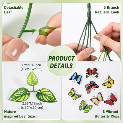 Fake Hanging Plants, Artificial Pothos Vines Faux Plants Greenery for Wall Home Living Room Office Indoor Outdoor Decor (No Baskets)
