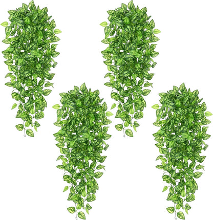 Fake Hanging Plants, Artificial Pothos Vines Faux Plants Greenery for Wall Home Living Room Office Indoor Outdoor Decor (No Baskets)