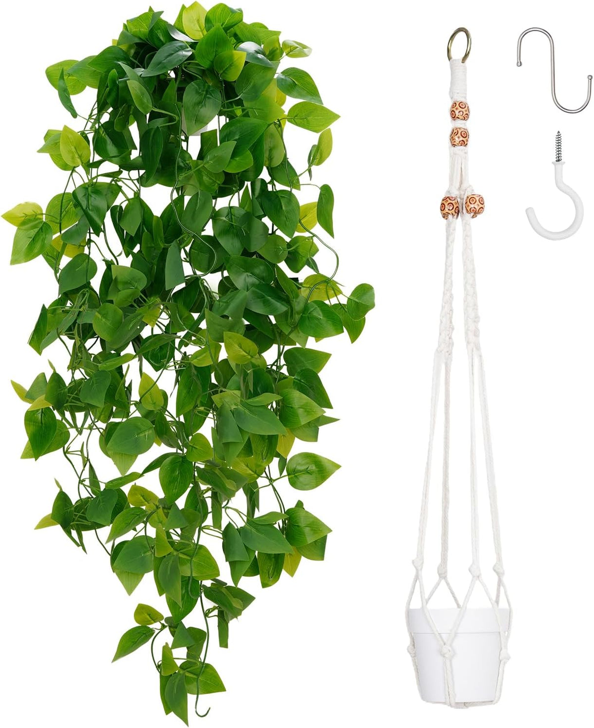 Fake Hanging Plants, Artificial Pothos Vines Faux Plants Greenery for Wall Home Living Room Office Indoor Outdoor Decor (No Baskets)
