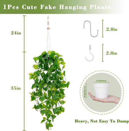 Fake Hanging Plants, Artificial Pothos Vines Faux Plants Greenery for Wall Home Living Room Office Indoor Outdoor Decor (No Baskets)