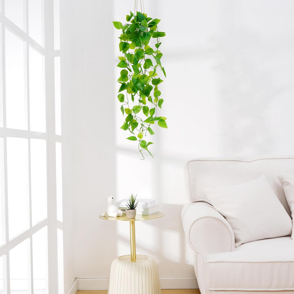 Fake Hanging Plants, Artificial Pothos Vines Faux Plants Greenery for Wall Home Living Room Office Indoor Outdoor Decor (No Baskets)
