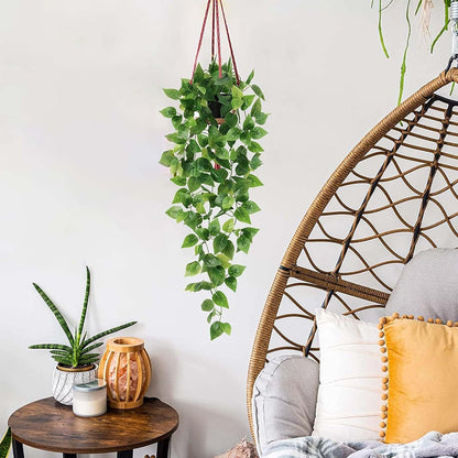 Fake Hanging Plants, Artificial Pothos Vines Faux Plants Greenery for Wall Home Living Room Office Indoor Outdoor Decor (No Baskets)