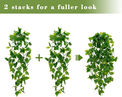 Fake Hanging Plants, Artificial Pothos Vines Faux Plants Greenery for Wall Home Living Room Office Indoor Outdoor Decor (No Baskets)